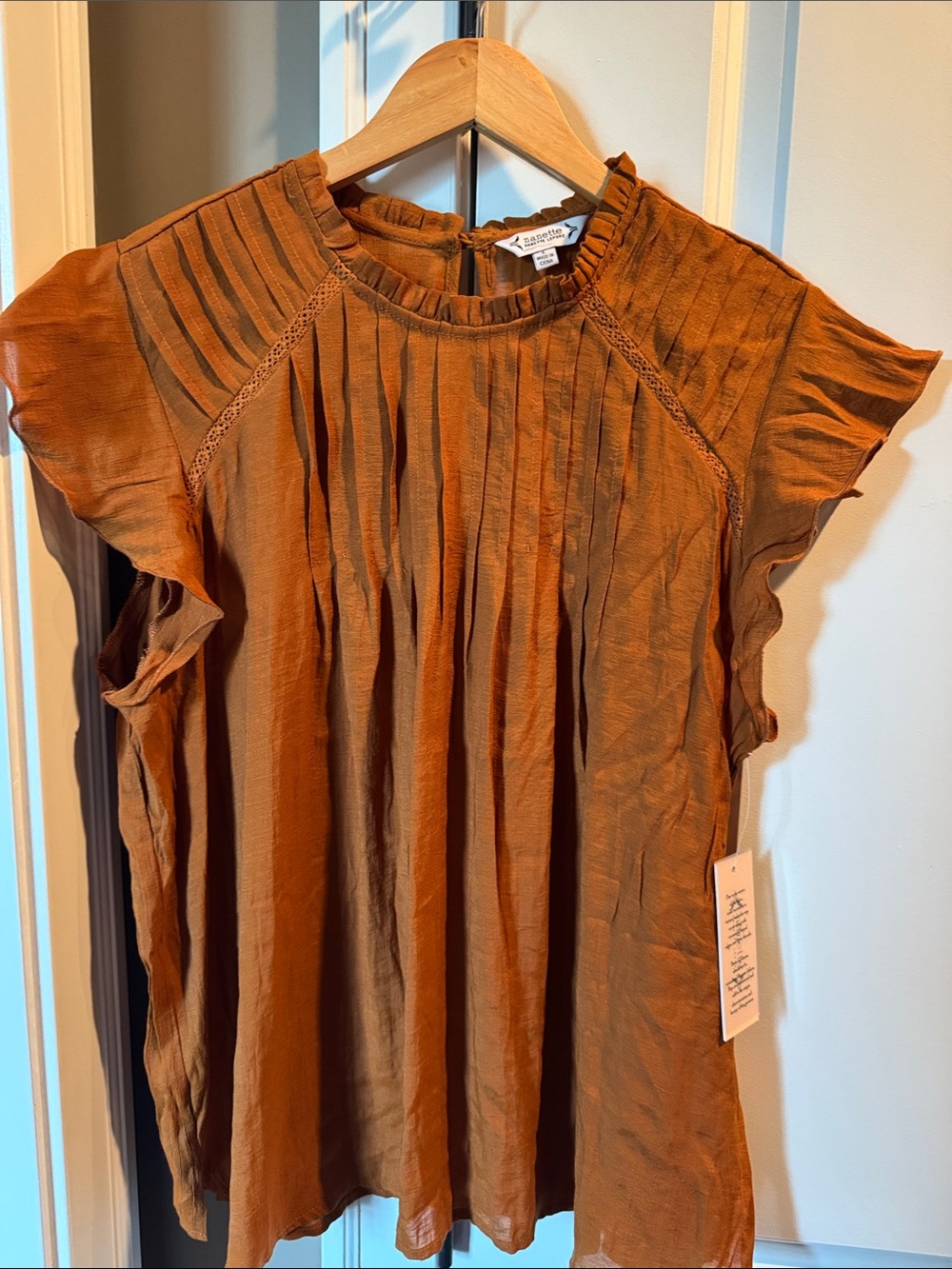 Nanette Lepore Rust Pintuck Ruffle Sleeve Blouse